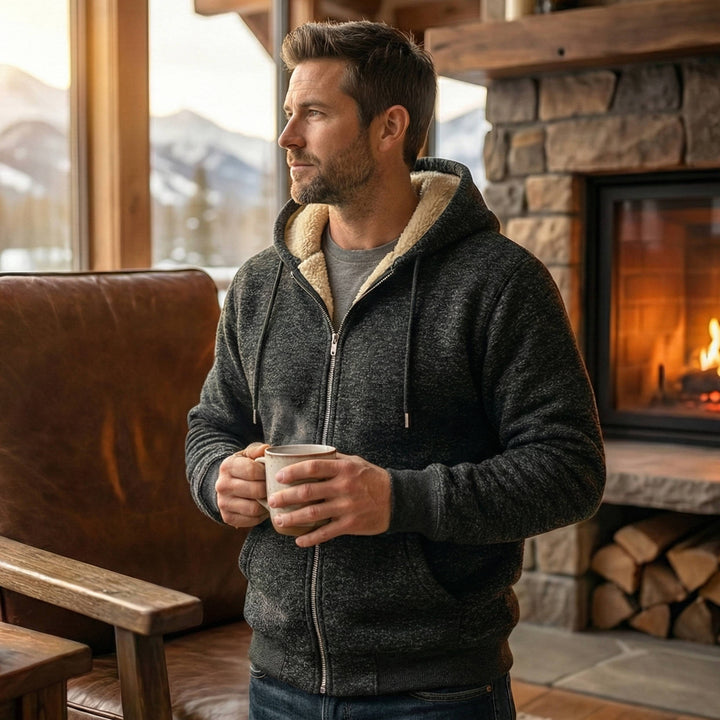 Sweat-shirt à capuche zippé pour homme, doublé en polaire
