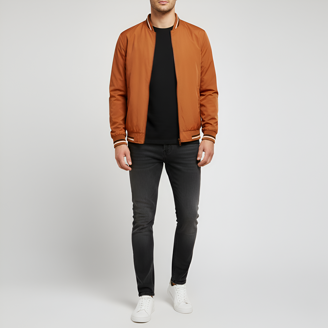 Men's Bomber Jacket Windproof Woolmix Lightweight Zip Up Coat