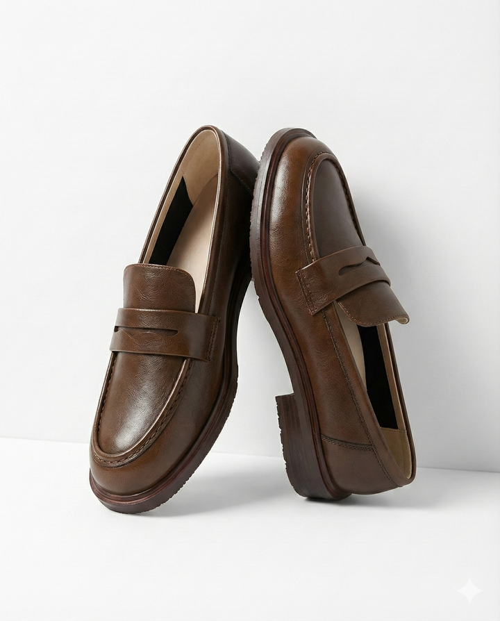 Γυναικεία δερμάτινα penny loafers, επίπεδα casual παπούτσια χωρίς κορδόνια