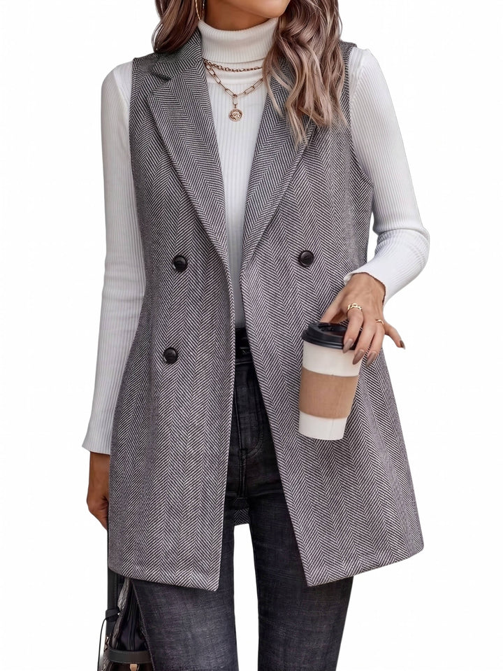 Women's Wool Vest Blazer Double Breasted Sleeveless Jacket