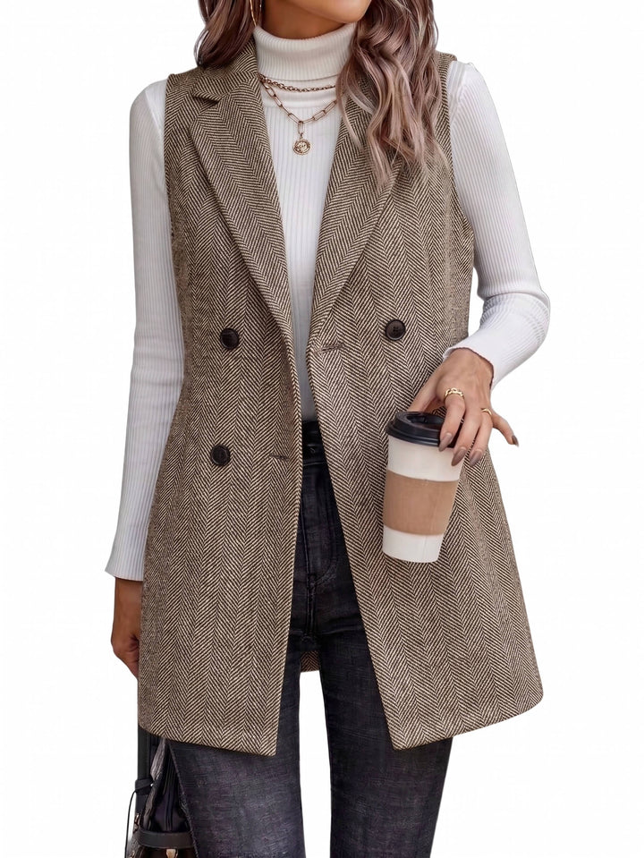 Women's Wool Vest Blazer Double Breasted Sleeveless Jacket