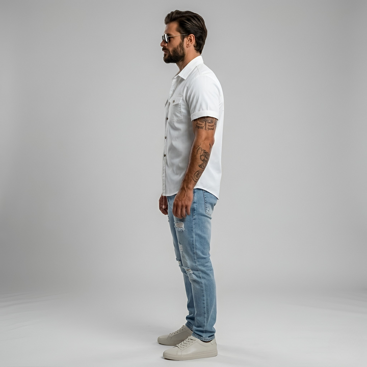 Men's Linen Short Sleeve Button Down Shirt