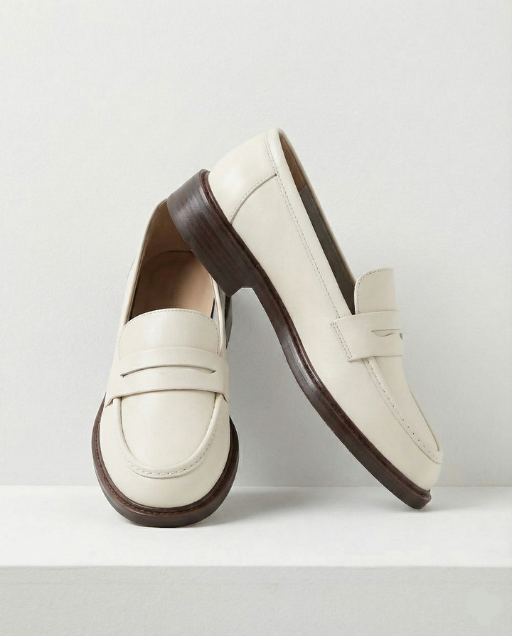 Γυναικεία δερμάτινα penny loafers, επίπεδα casual παπούτσια χωρίς κορδόνια