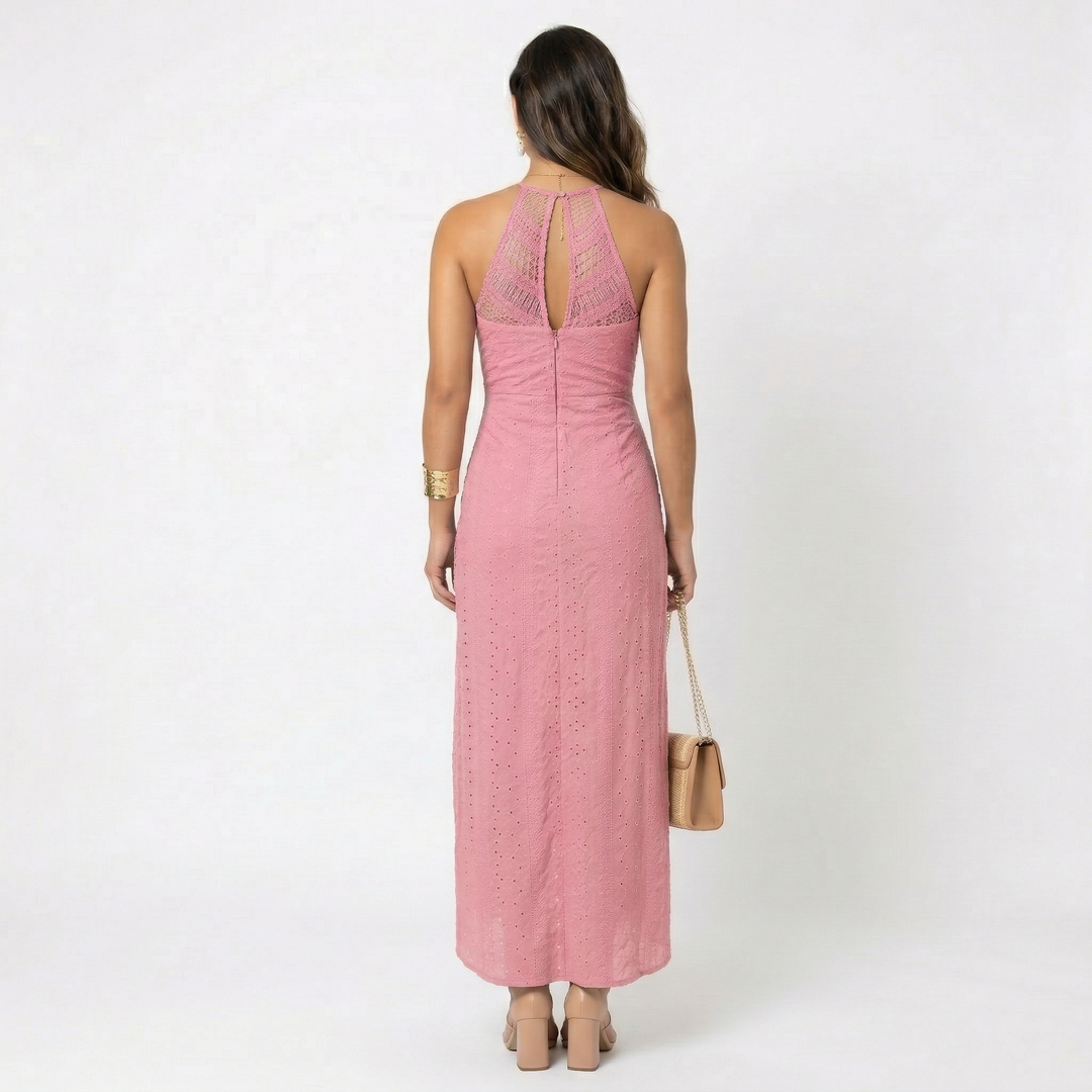 Women's Linen Haler Neck Maxi Dress