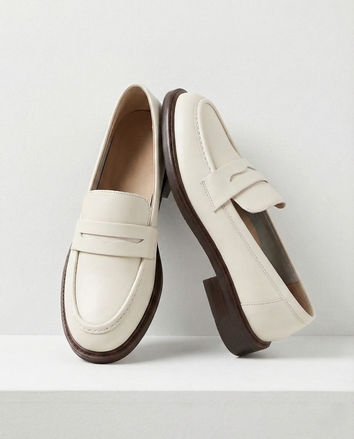 Γυναικεία δερμάτινα penny loafers, επίπεδα casual παπούτσια χωρίς κορδόνια