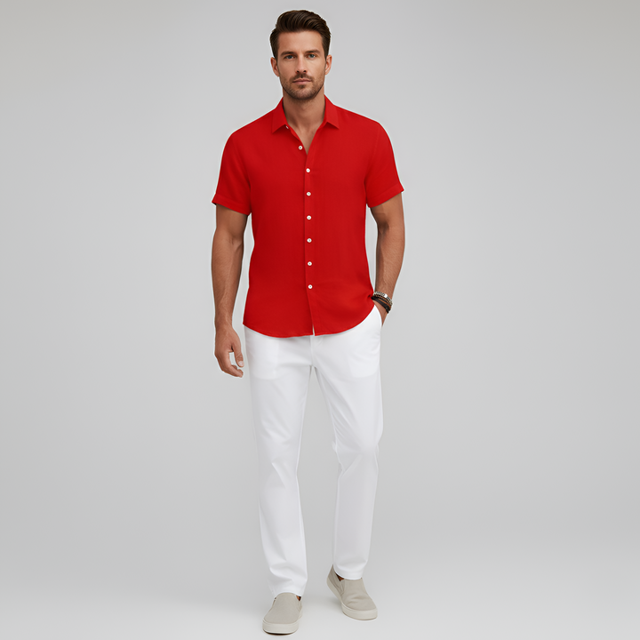 Men's Lightweight Linen Short Sleeve Button Down Shirt