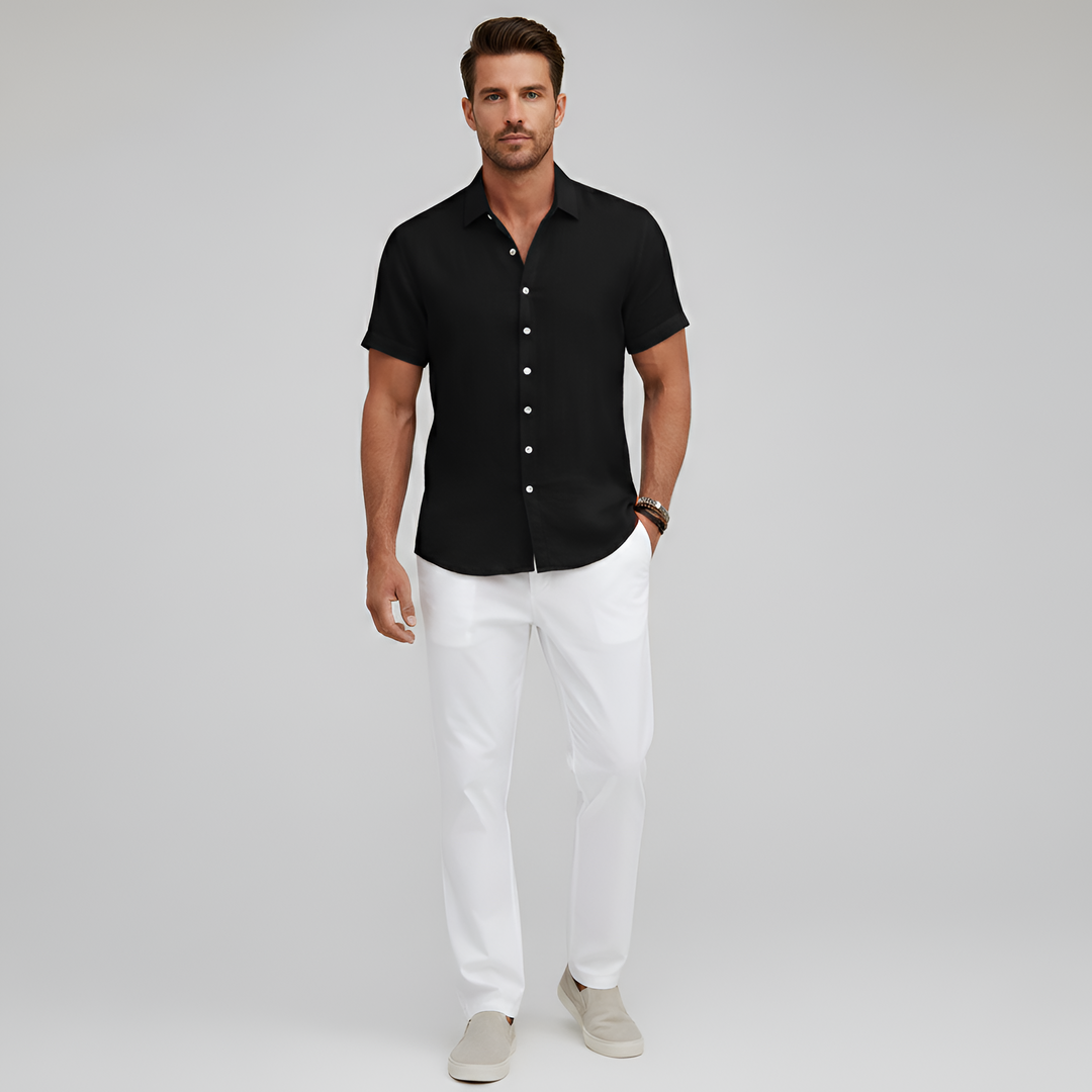 Men's Lightweight Linen Short Sleeve Button Down Shirt