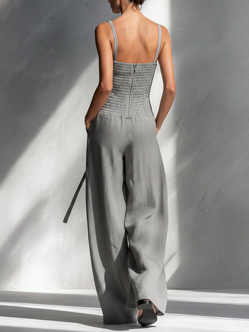 Women's Linen Wide Leg Jumpsuit Sleeveless Romper Overalls