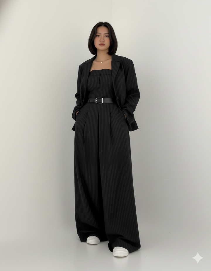 Women’s Knit Wide-Leg Jumpsuit & Blazer Set
