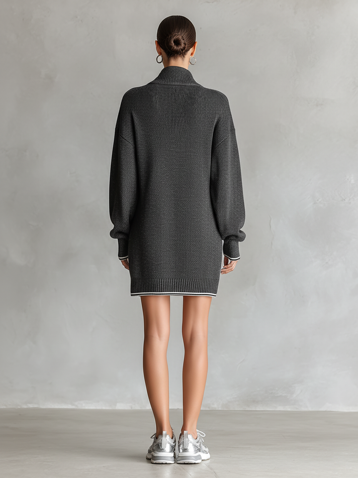 Robe-pull mini en maille pour femme à manches ballon et demi-zip