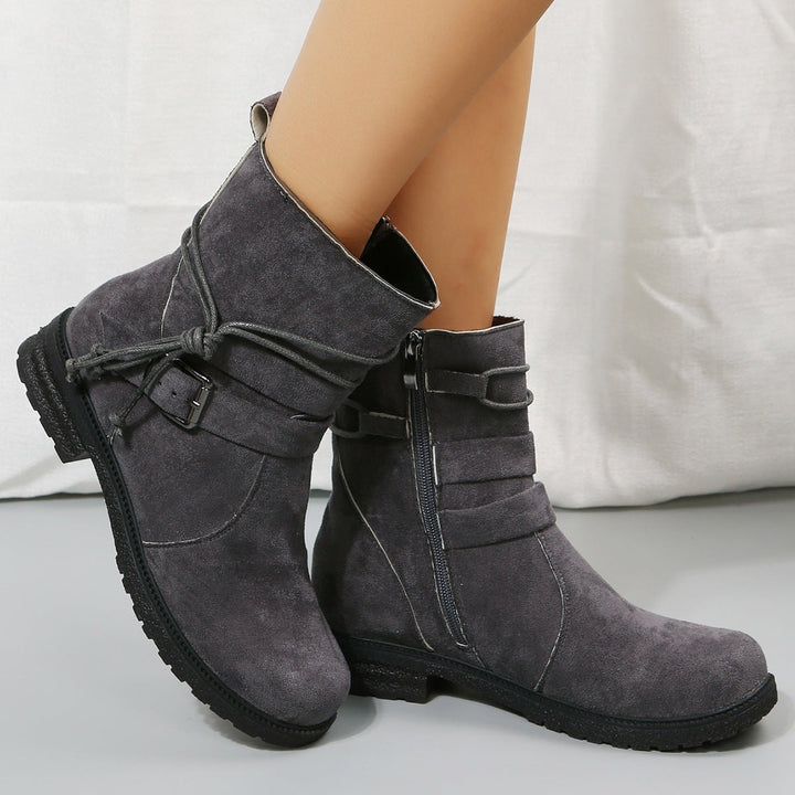 Women's Suede Faux Leather Ankle Boots Buckle Zipper Booties