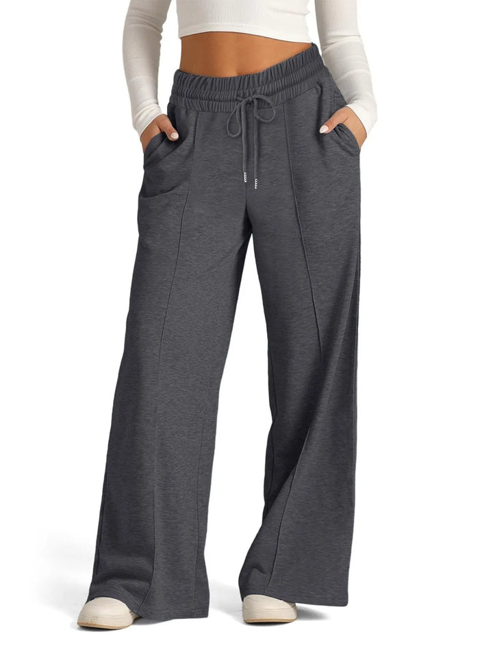 Women's Knit Wide Leg Lounge Pants Drawstring Trousers