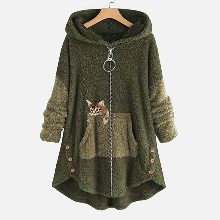 Women's Fleece Hoodie Oversized Zip Up Jacket