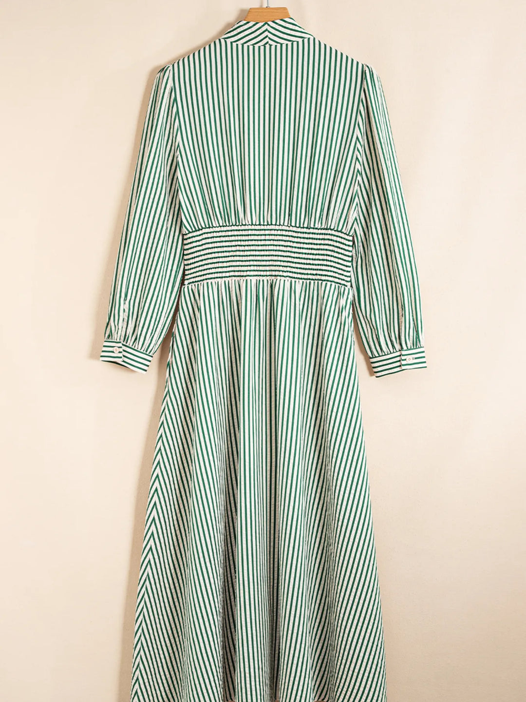 Women's Linen Striped Zip-Up Long Sleeve A-Line Maxi Dress
