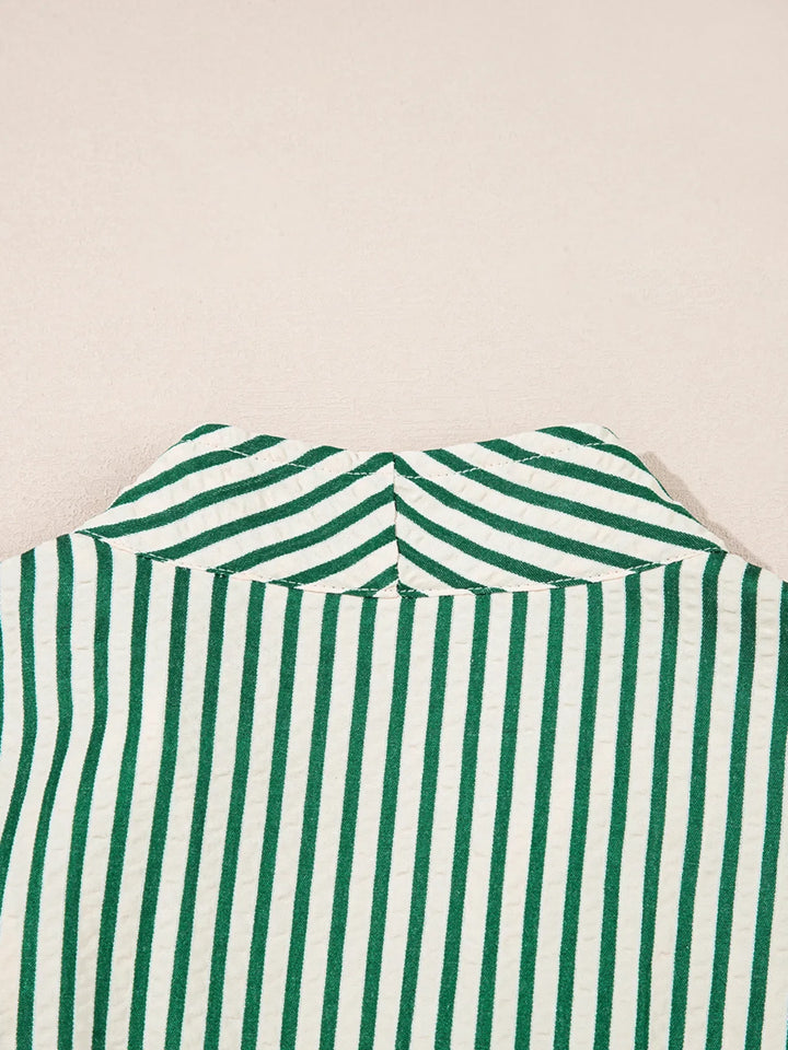 Women's Linen Striped Zip-Up Long Sleeve A-Line Maxi Dress