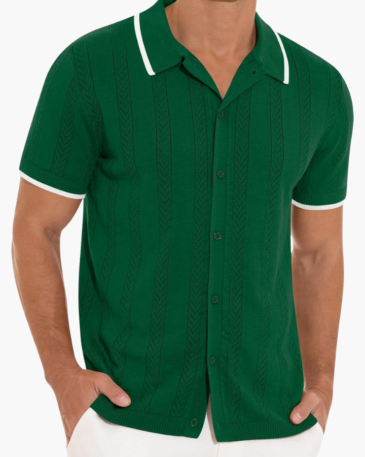 Men Knit Short Sleeve Button Up Polo Shirt