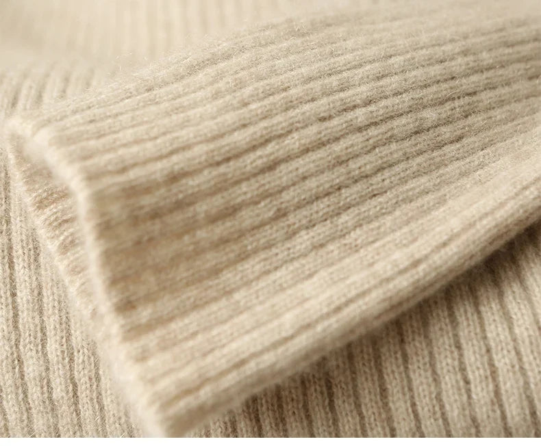 Women's Wool Knit Ribbed Long Sleeve Midi Dress 