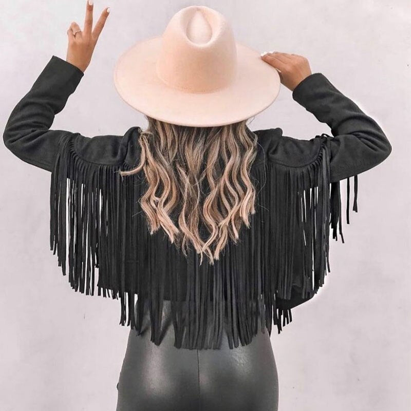 Women’s Faux Suede Western Fringe Jacket Modern Cut Top