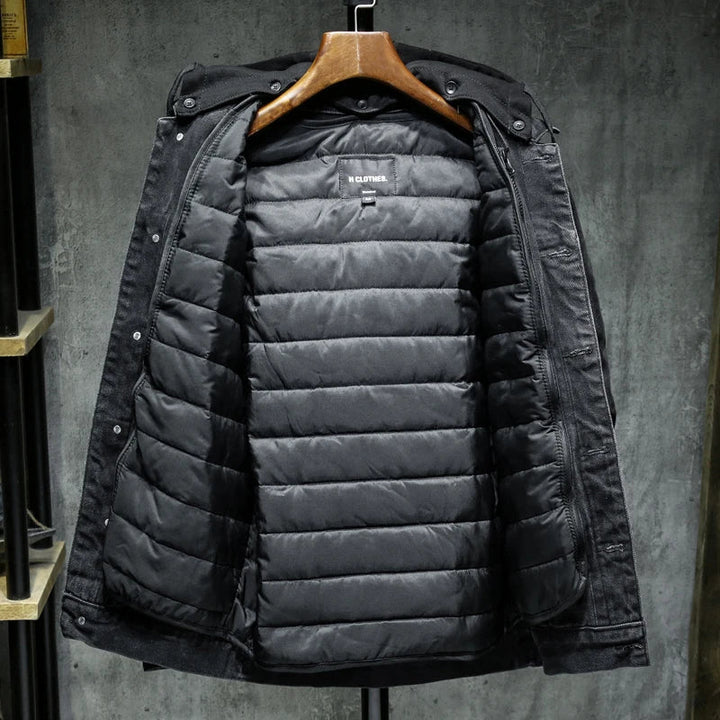 Men's Hooded Jacket Insulated Fleece Denim Outerwear