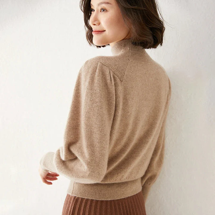 Women's Merino Wool Mock Neck Long Sleeve Knit Pullover Jumper