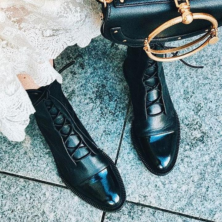 Women’s Leather Lace-Up High-Heel Ankle Boots