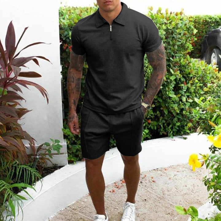 Men's Merino Wool Quarter Zip Polo and Shorts 2 Piece Set