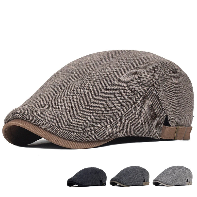 Men's Wool Blend Herringbone Flat Cap