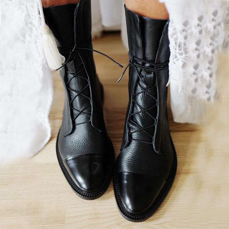 Women’s Leather Lace-Up High-Heel Ankle Boots