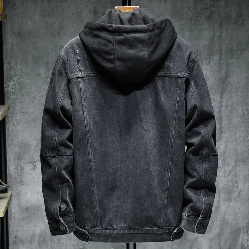 Men's Hooded Jacket Insulated Fleece Denim Outerwear