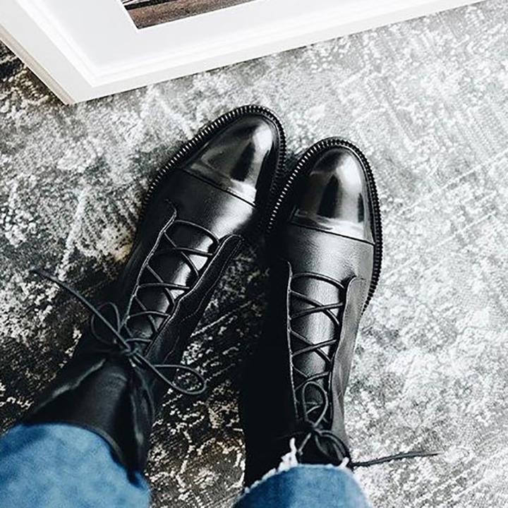 Women’s Leather Lace-Up High-Heel Ankle Boots