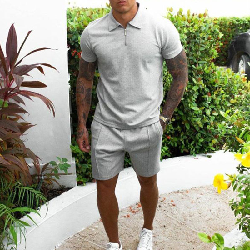 Men's Merino Wool Quarter Zip Polo and Shorts 2 Piece Set