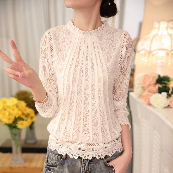 Women's Lace Blouse Long Sleeve Mock Neck Top
