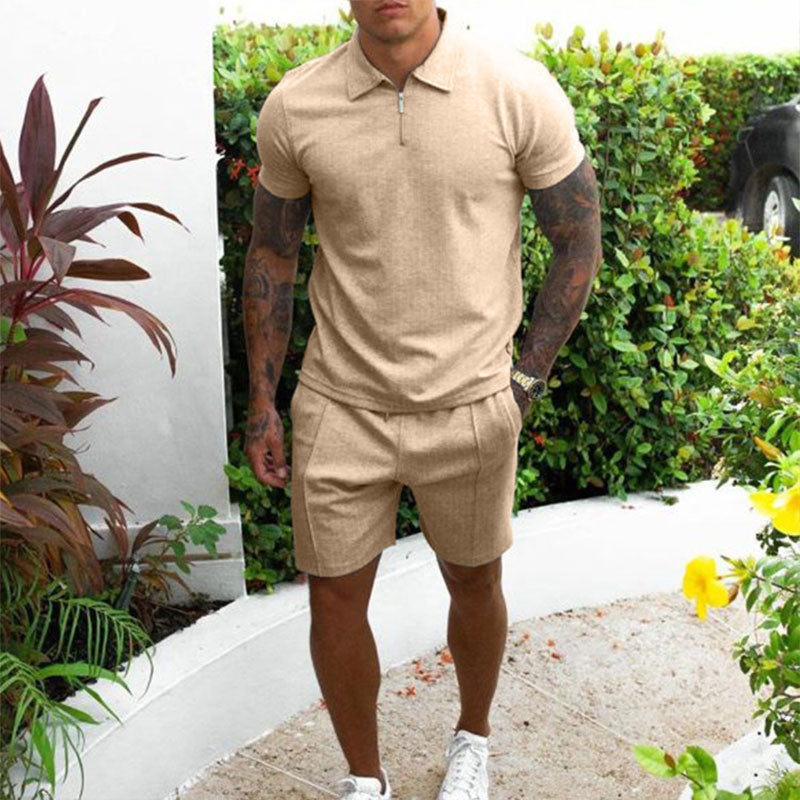 Men's Merino Wool Quarter Zip Polo and Shorts 2 Piece Set