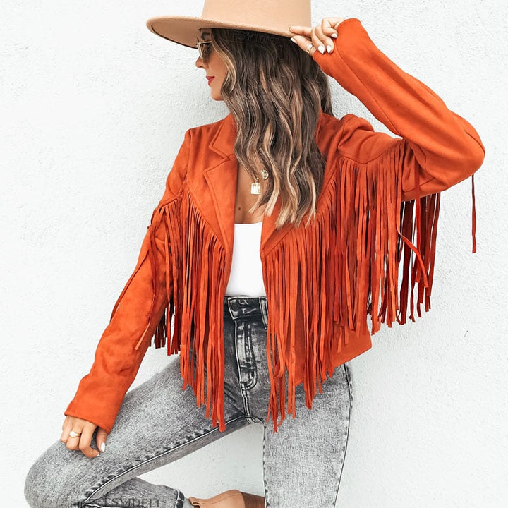 Women’s Faux Suede Western Fringe Jacket Modern Cut Top