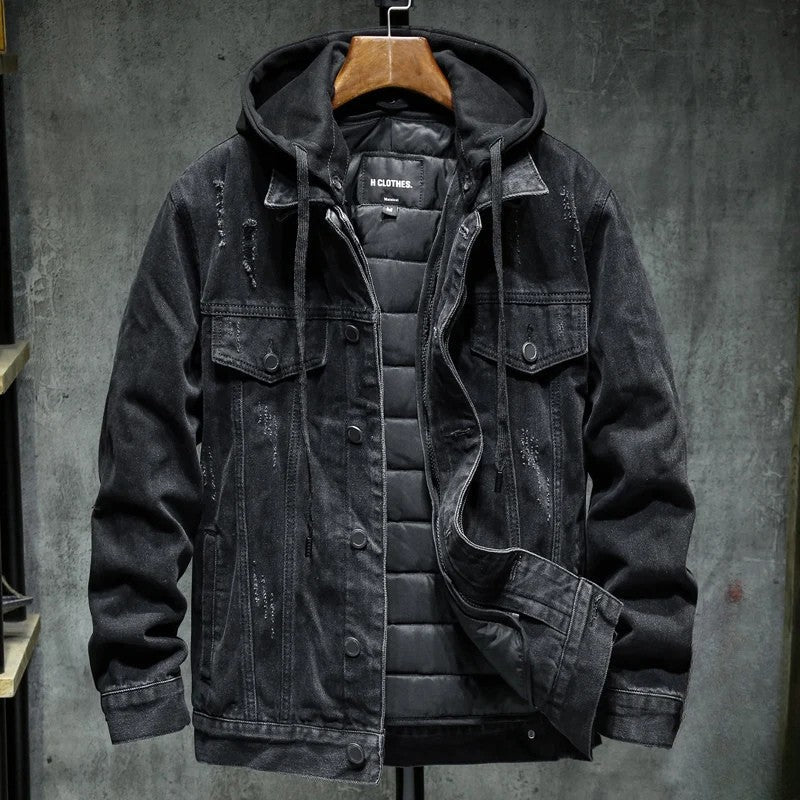 Men's Hooded Jacket Insulated Fleece Denim Outerwear