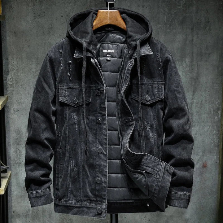 Men's Hooded Jacket Insulated Fleece Denim Outerwear