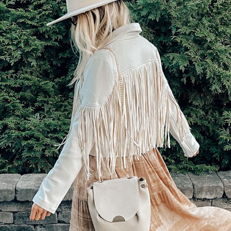 Women’s Faux Suede Western Fringe Jacket Modern Cut Top