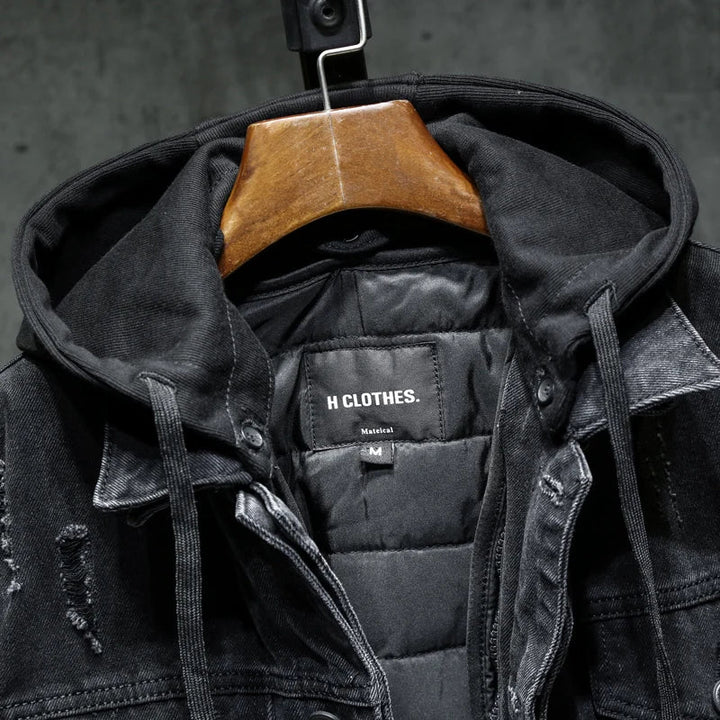 Men's Hooded Jacket Insulated Fleece Denim Outerwear