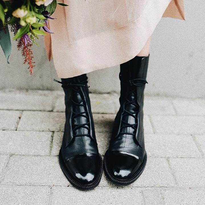 Women’s Leather Lace-Up High-Heel Ankle Boots