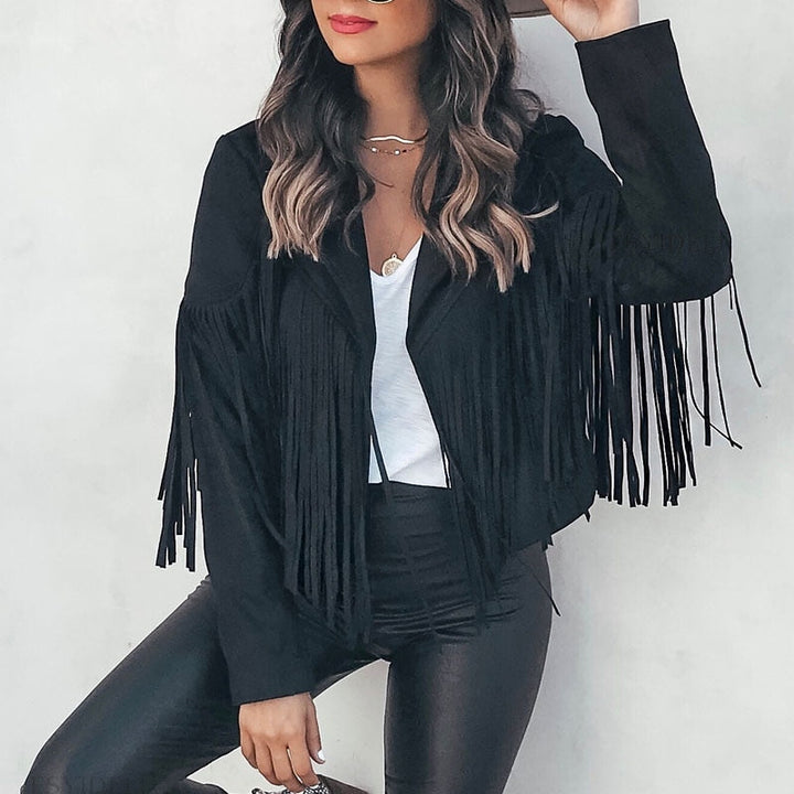 Women’s Faux Suede Western Fringe Jacket Modern Cut Top