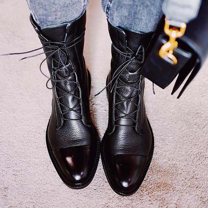 Women’s Leather Lace-Up High-Heel Ankle Boots