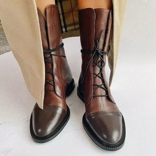 Women’s Leather Lace-Up High-Heel Ankle Boots