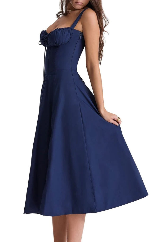 Women's Floral Linen Midi Dress Cocktail Party Dress