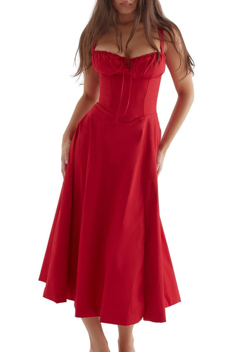 Women's Floral Linen Midi Dress Cocktail Party Dress