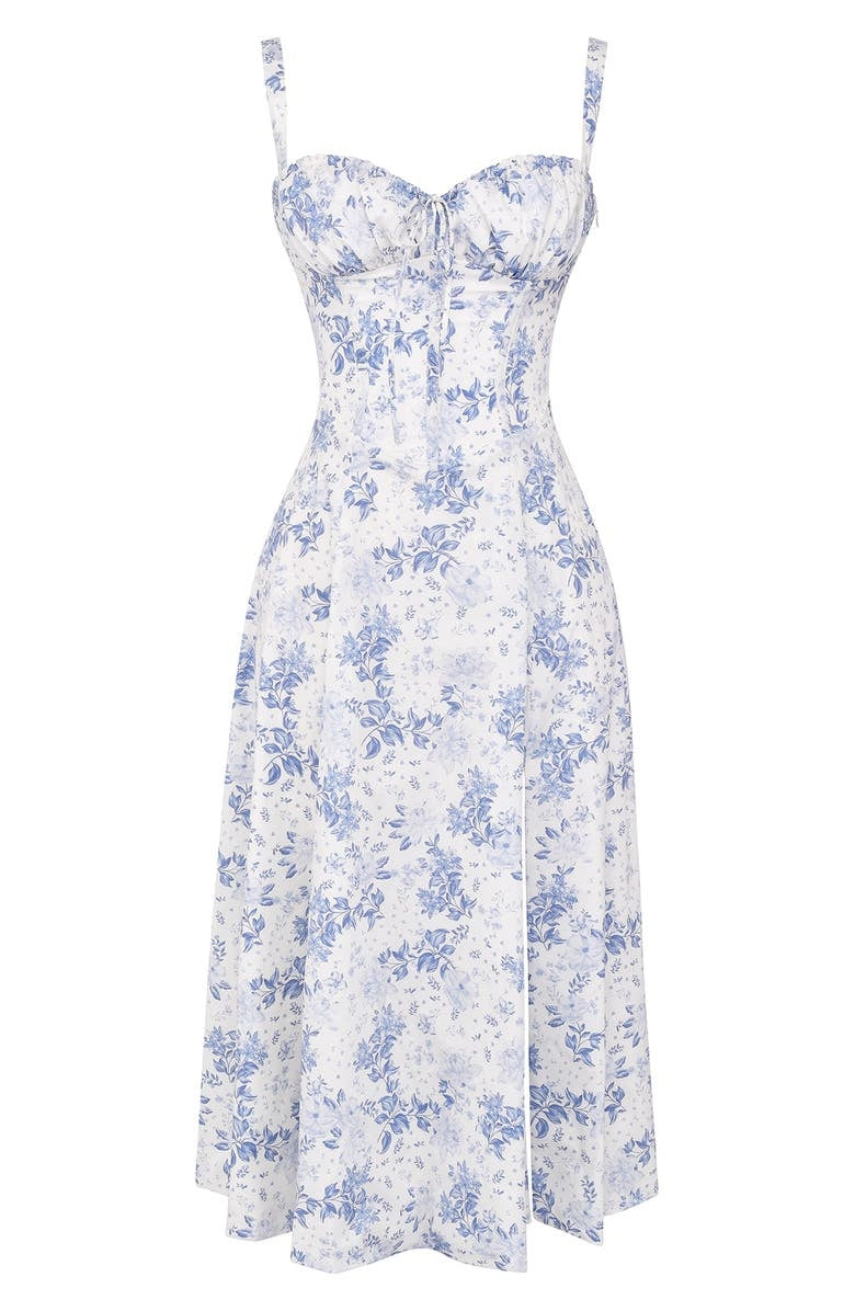 Women's Floral Linen Midi Dress Cocktail Party Dress