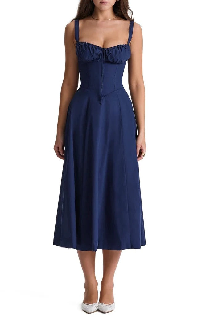 Women's Floral Linen Midi Dress Cocktail Party Dress