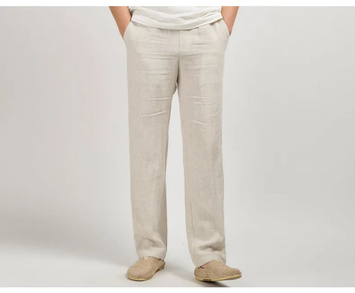 Men's Casual Linen Trousers Lightweight Relaxed Fit Pants