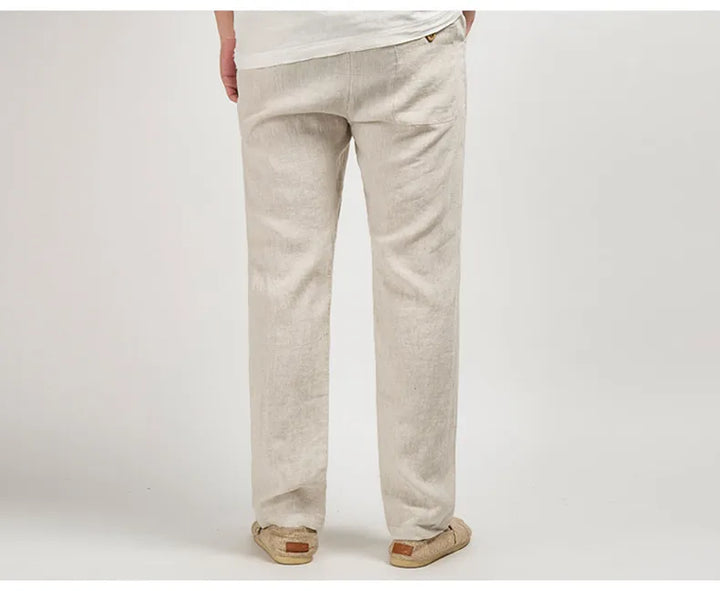 Men's Casual Linen Trousers Lightweight Relaxed Fit Pants