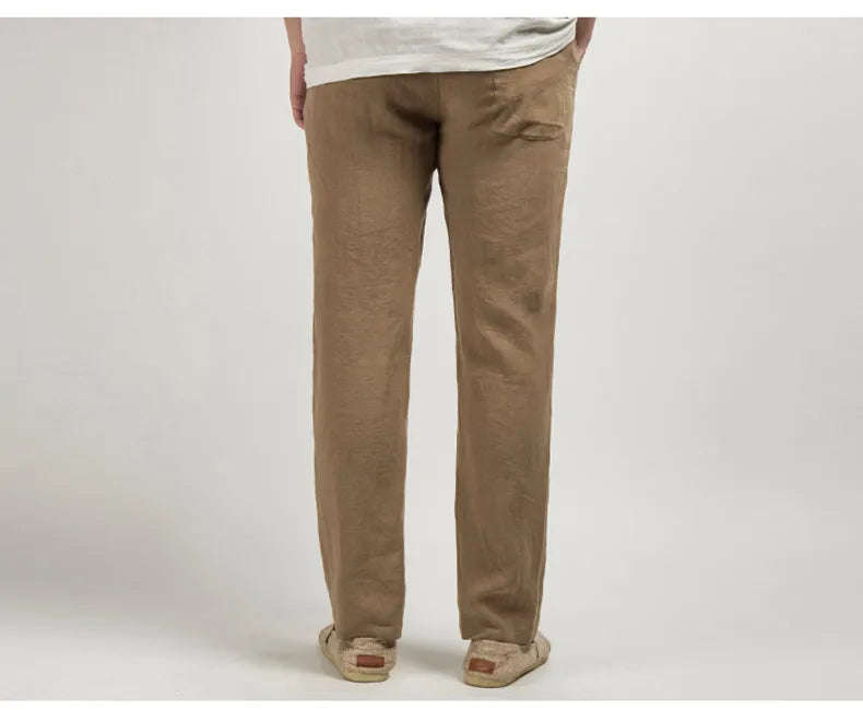 Men's Casual Linen Trousers Lightweight Relaxed Fit Pants