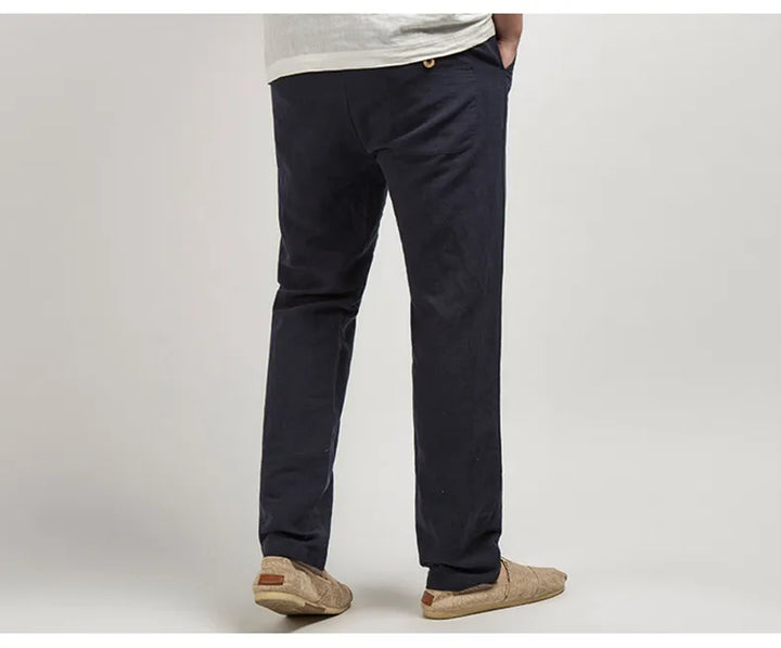 Men's Casual Linen Trousers Lightweight Relaxed Fit Pants